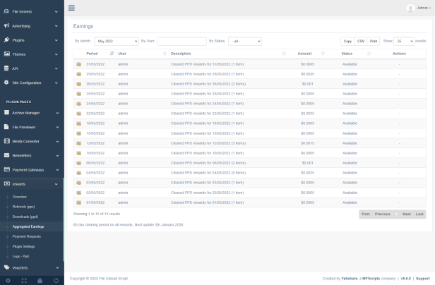 Admin Aggregated Earnings